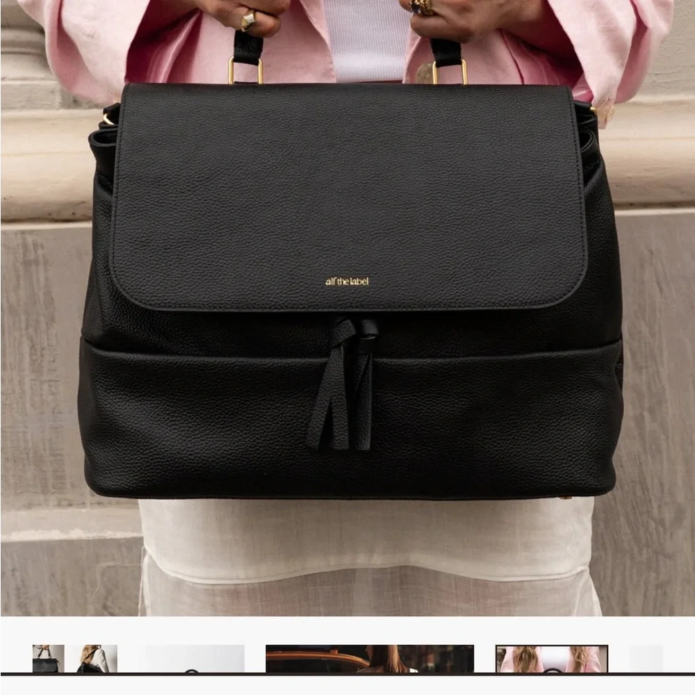 Black Leather Top-Handle Backpack